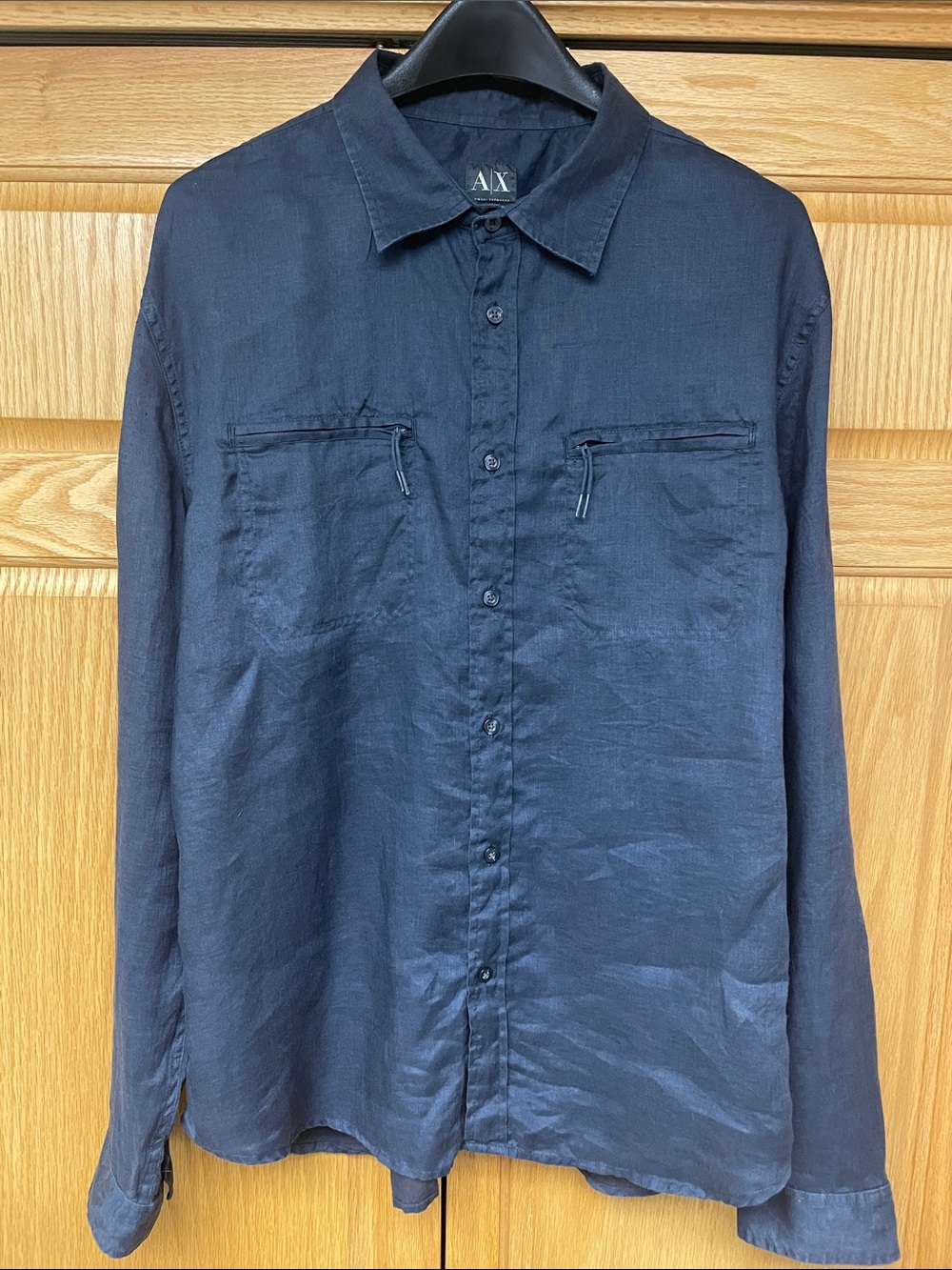 Armani Exchange Dark Navy Linen Long-Sleeve Button-Down Shirt - Size XL
